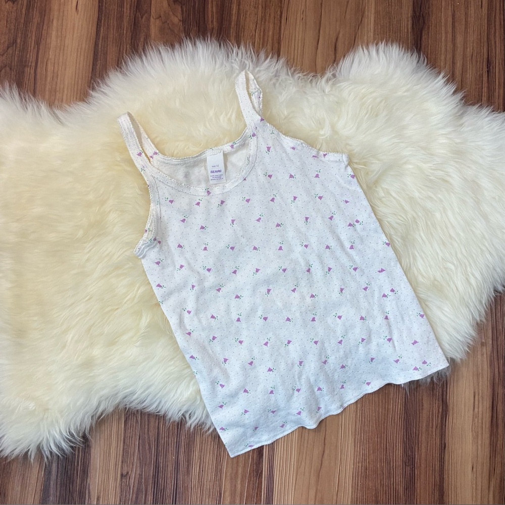 Vintage Sears White Floral Tank Top • Size 12